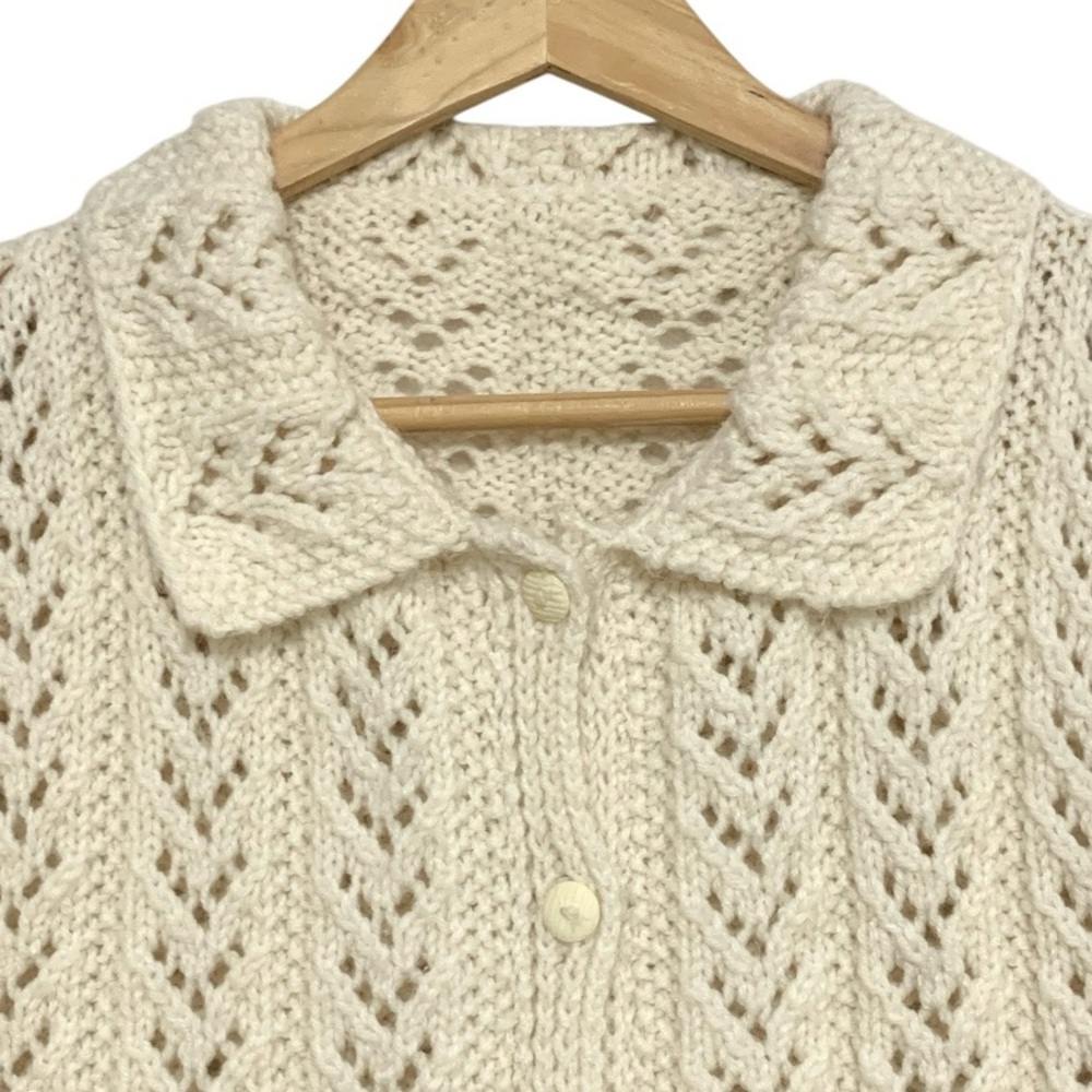 Hand Crochet Collared Button Front Cardigan - Picture 4 of 13